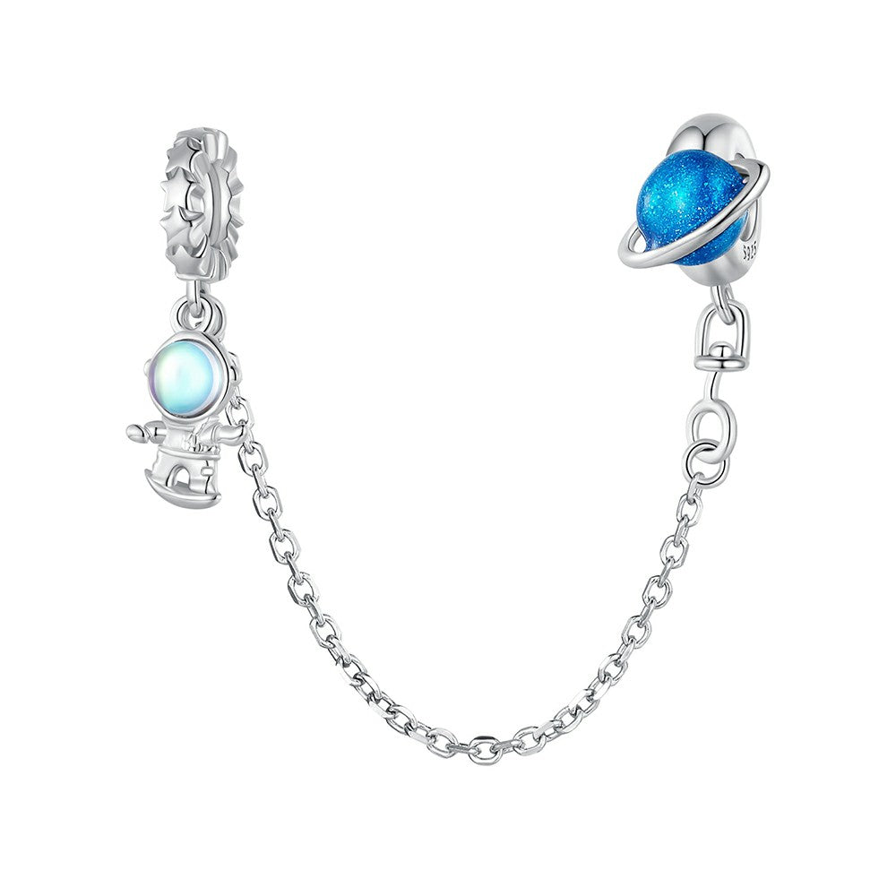 Catena con ciondolo di sicurezza pianeta astronauta in argento sterling 925 gsf1066