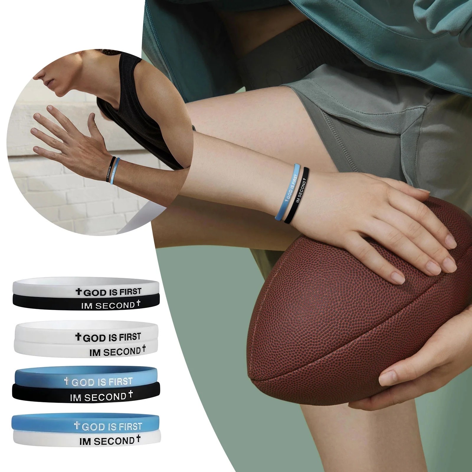 Pulseras «dios Es Primero» - Juego De Pulseras De Goma Con Mensajes Inspiradores Cristianos Para Deportes - soufeeles