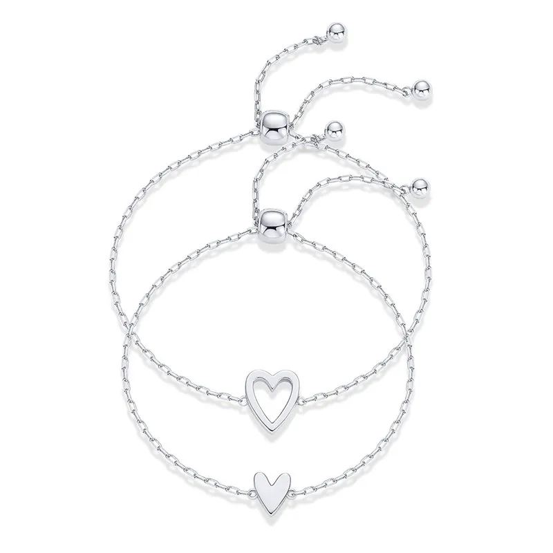 Conjunto De Pulseras En Forma De Corazón De Acero Inoxidable, Pulsera Ajustable Para Parejas, Pulsera Para Amigos, Joyería - soufeeles