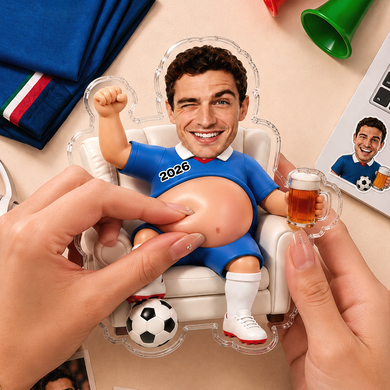 Paquete De 2 Adhesivos Blandos Para El Vientre Para Fanáticos Del Fútbol Con Cara Personalizada, Decoración Personalizada Para Aliviar El Estrés, 13 Camisetas Del Equipo Disponibles - soufeeles