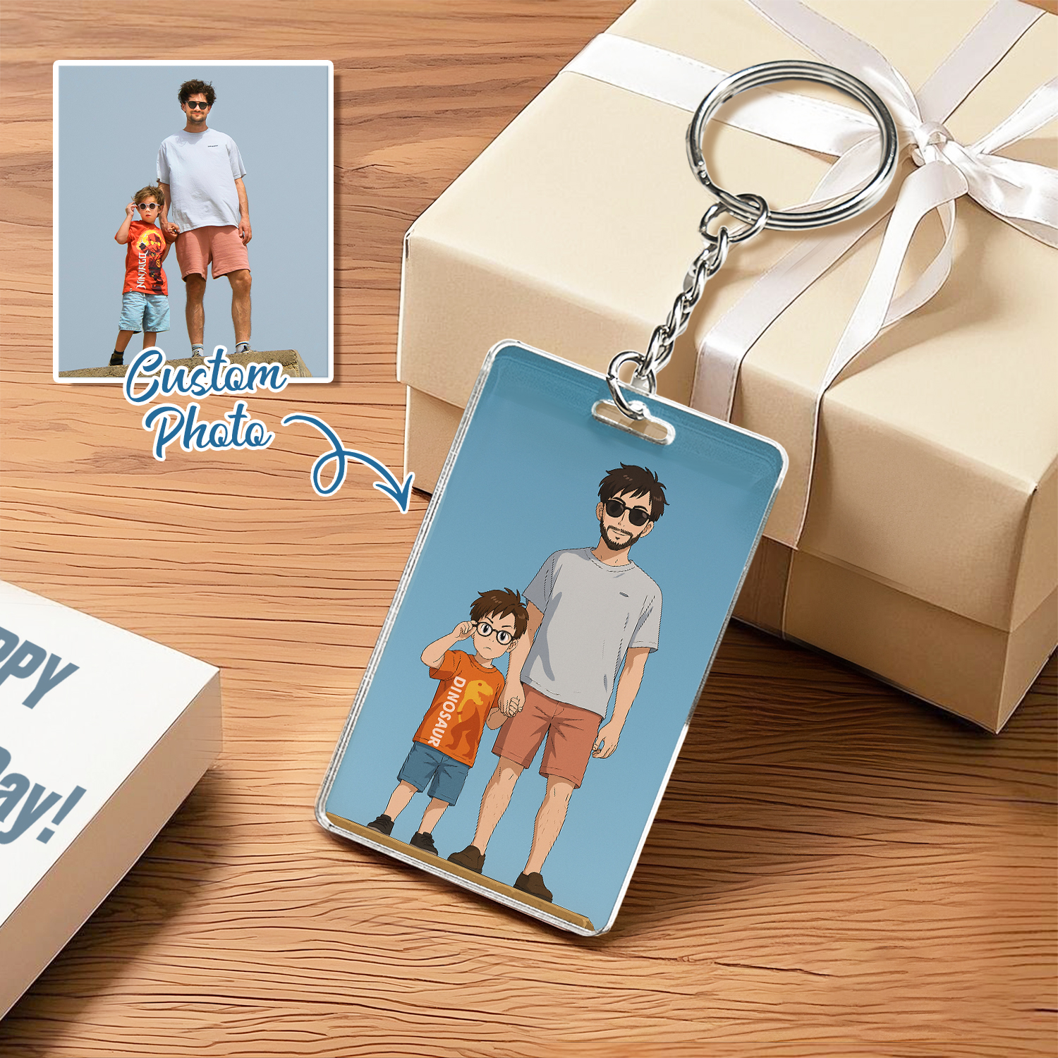 Llavero Personalizado Con Foto De Retrato De Anime Personalizado, Estilo Caricatura, Regalo Para El Día Del Padre - soufeeles