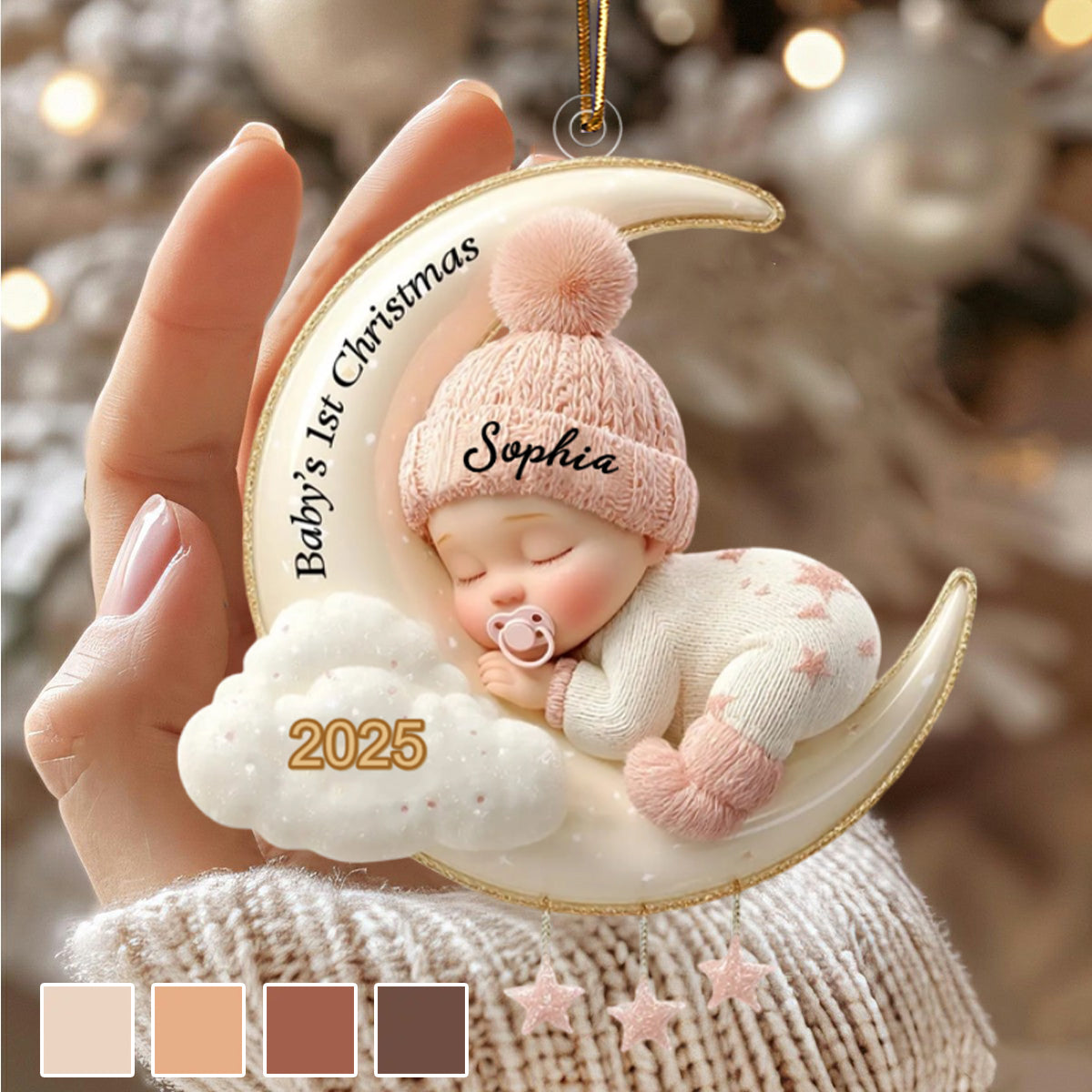 Adorno Navideño Personalizado Para Bebé, Recuerdo Acrílico Con Forma De Luna - soufeeles