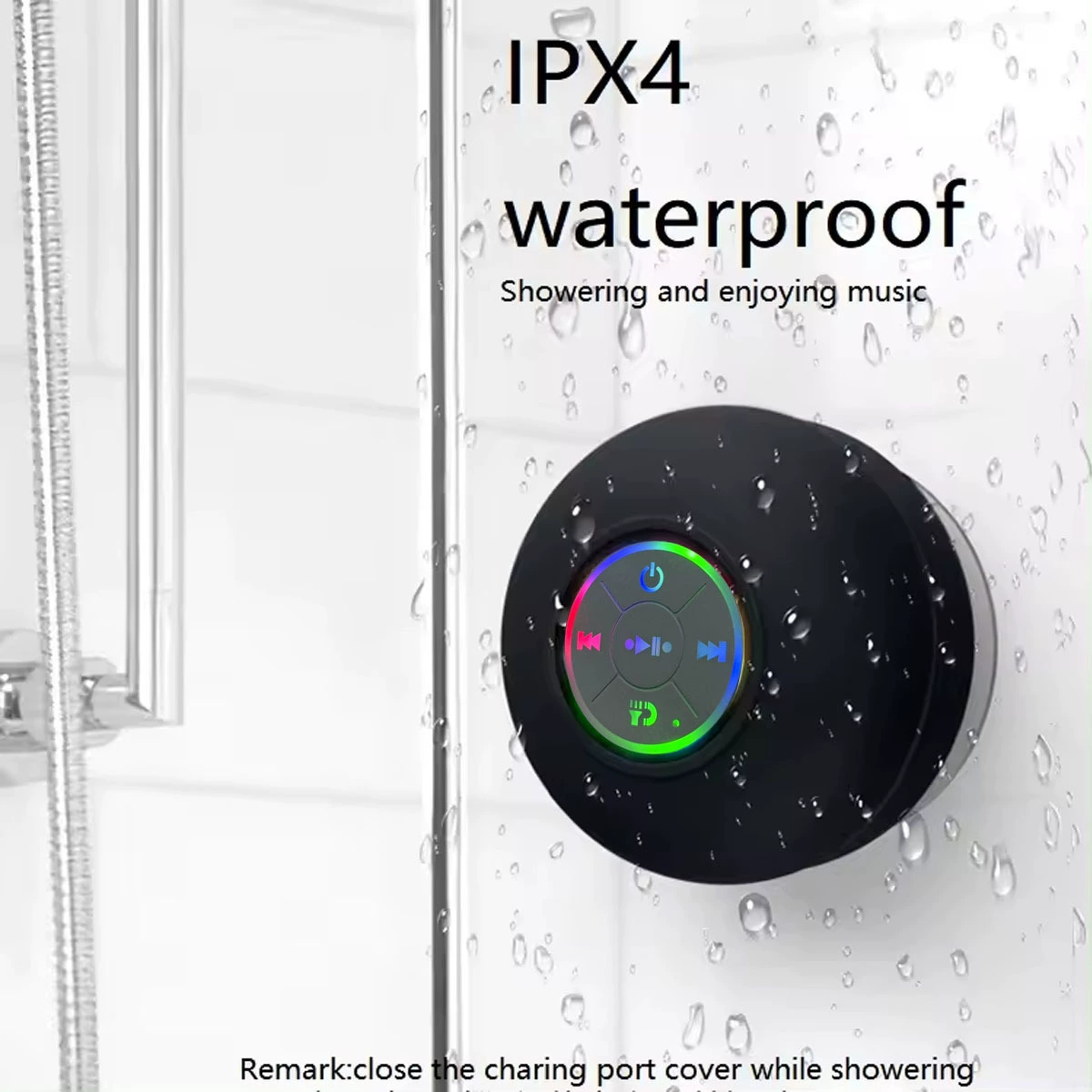 Altavoz De Baño Con Ventosa Grande, Resistente Al Agua, Bluetooth Y Pantalla Led A Color, Regalo De Navidad. - soufeeles