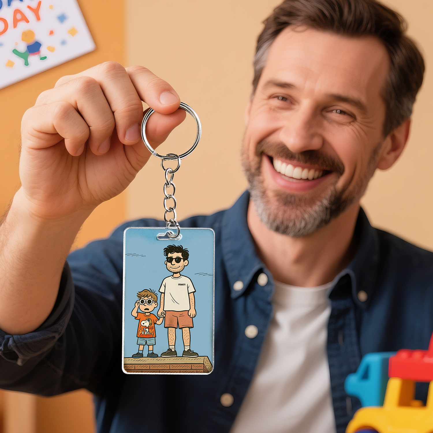 Llavero Personalizado Con Foto De Retrato De Anime Personalizado, Estilo Caricatura, Regalo Para El Día Del Padre - soufeeles