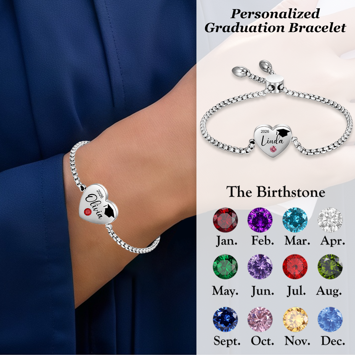 Regalo Personalizado De Pulsera Con Piedra Natal De Graduación Para Graduados - soufeeles