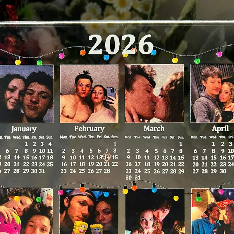 Calendario De Fotos Personalizado 2026 Con Luz Led, Foto De Pareja Personalizada, Luz Nocturna Brillante, Calendario De Escritorio, Regalo De Año Nuevo 2026 Para San Valentín - soufeeles