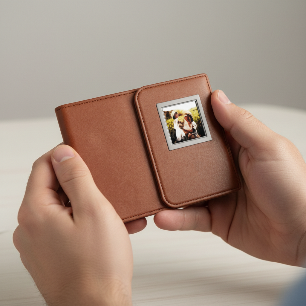 Cartera Inteligente De Tinta Electrónica, Rastreador Antipérdida Con Visualización De Fotos Personalizada, Identificación Digital Y Función De Localización Find-my, Regalo Para Él