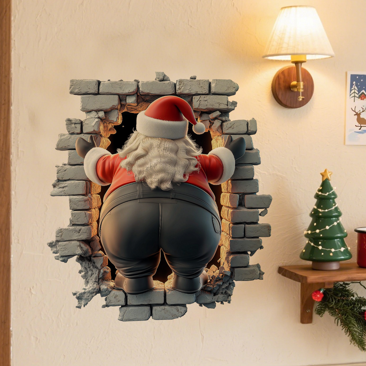 Pegatinas De Pared Navideñas 3d De Papá Noel, Pegatinas Extraíbles, Papel Tapiz Festivo, Decoración Del Hogar - soufeeles