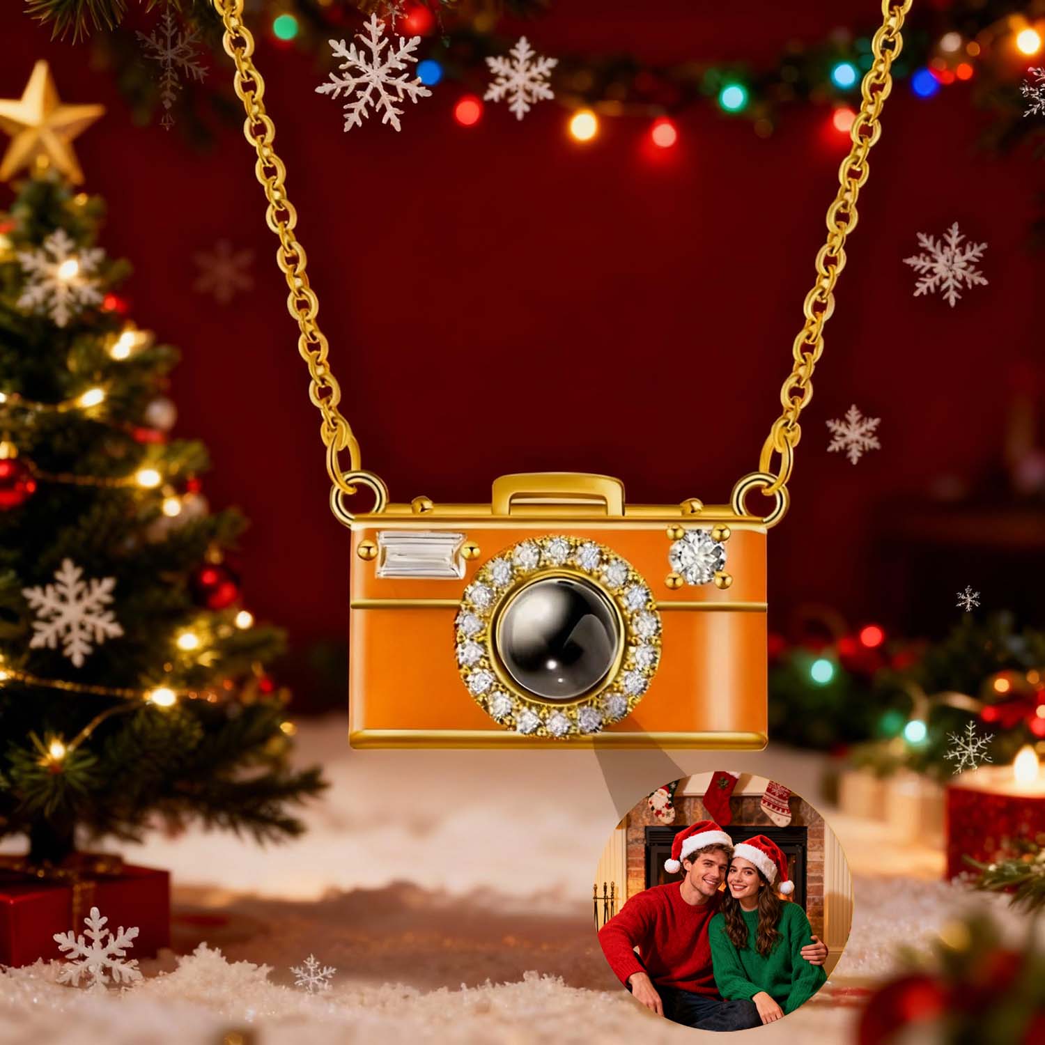 Collier Photo Personnalisé Avec Projection De Pierres Précieuses, Cadeau De Noël Pour Elle - soufeelfr