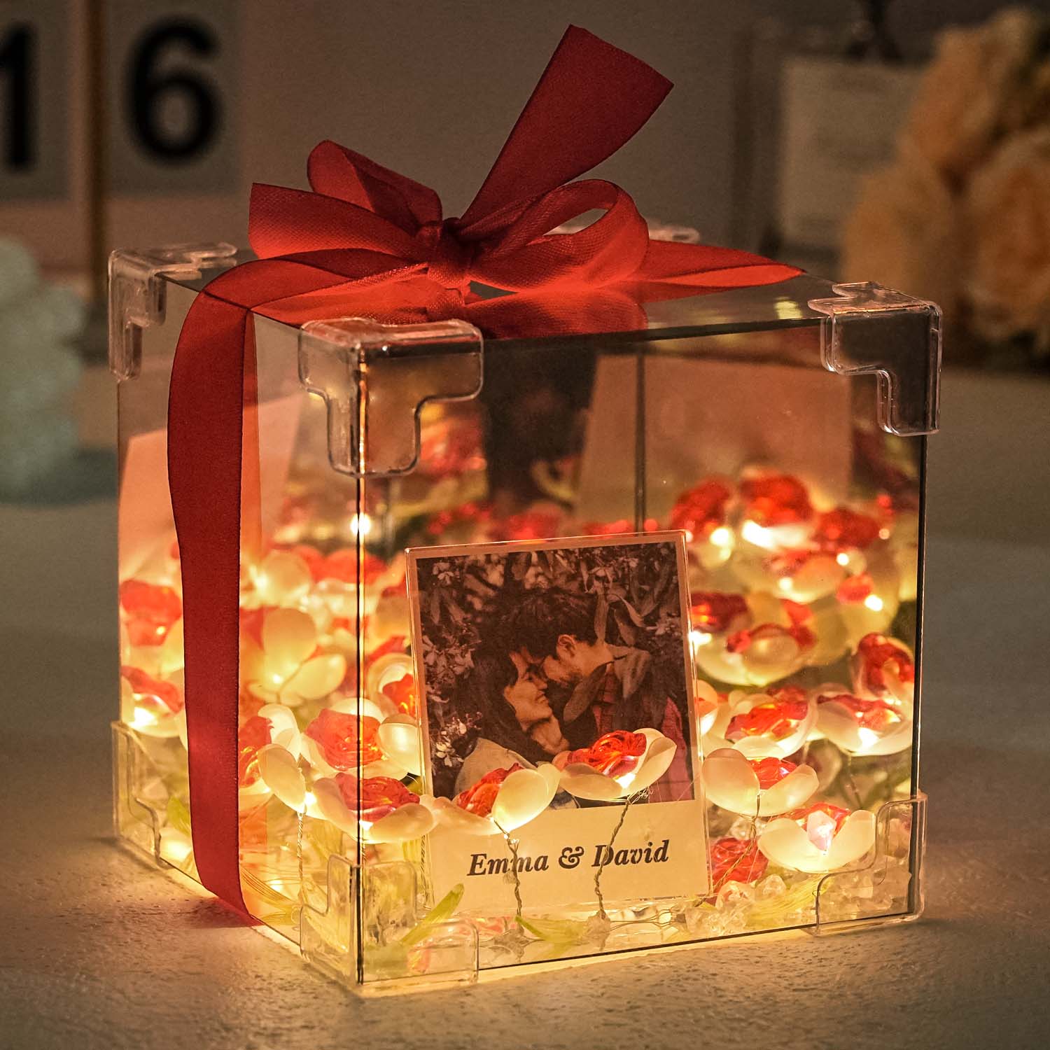 Lampe Rectangulaire Personnalisée Avec Photo Tulipe Et Miroir Infini, Boîte Avec Photo Et Texte, Kit De Bricolage - soufeelfr