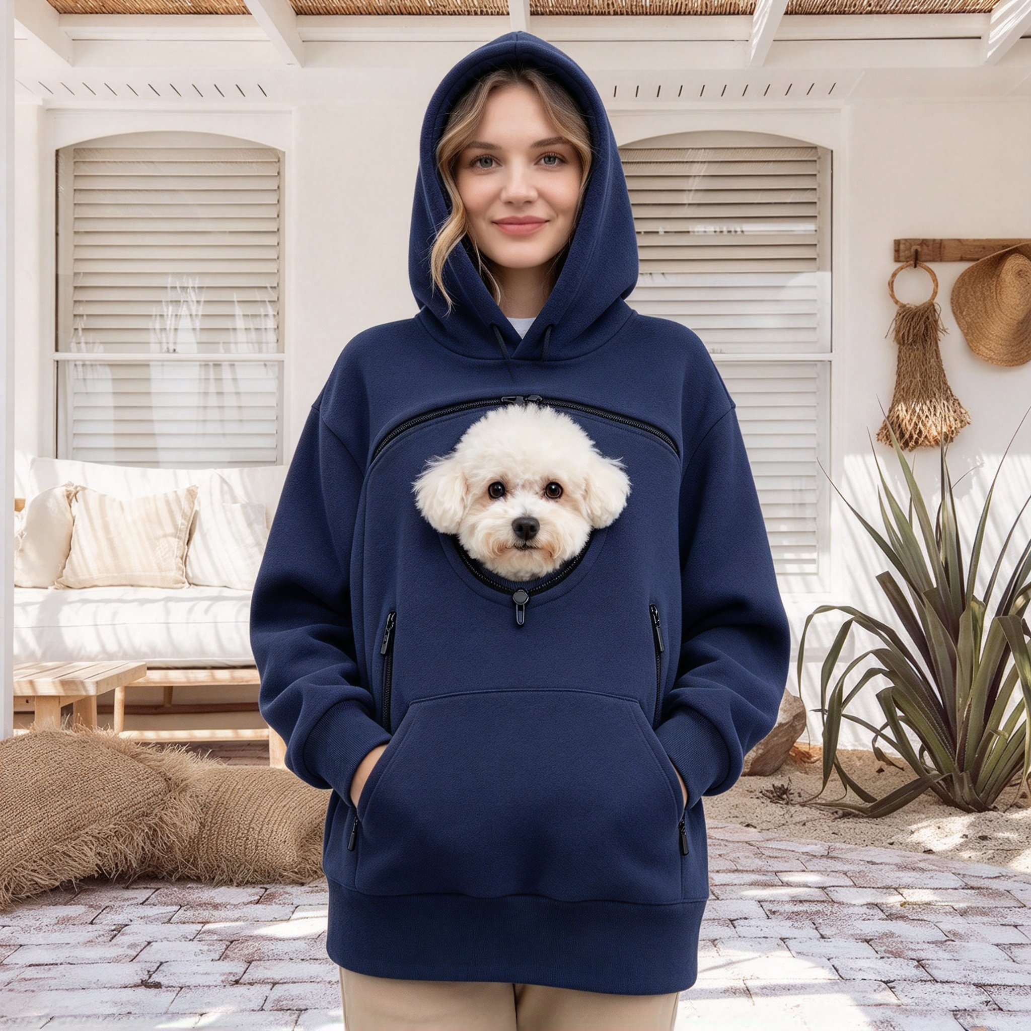 Sweat à Capuche Unisexe avec Poche pour Animal de Compagnie – Pull Doux en Sherpa avec Poche Intégrée pour Chat et Chien, Sweat Chaud à Manches Longues