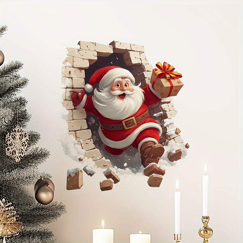 Stickers Muraux De Noël 3d Père Noël, Autocollants Amovibles, Papier Peint De Noël, Décoration Intérieure - soufeelfr