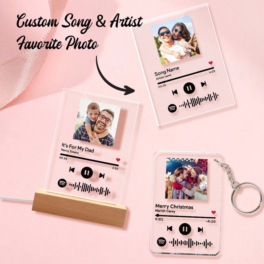 Scannable Spotify Code Plaque Porte-Clés Musique Et Photo Acrylique Cadeaux Pour Bff