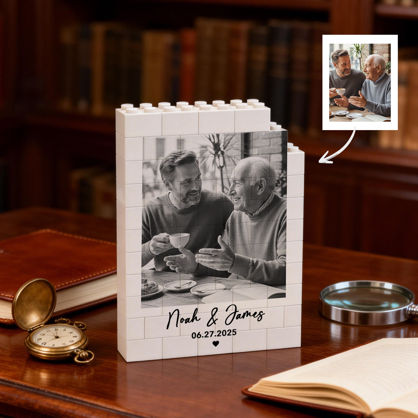 Cadre Puzzle Photo Personnalisé en Briques – Construisez un Amour Doux, Cadeau Significatif pour Papa et Fête des Pères