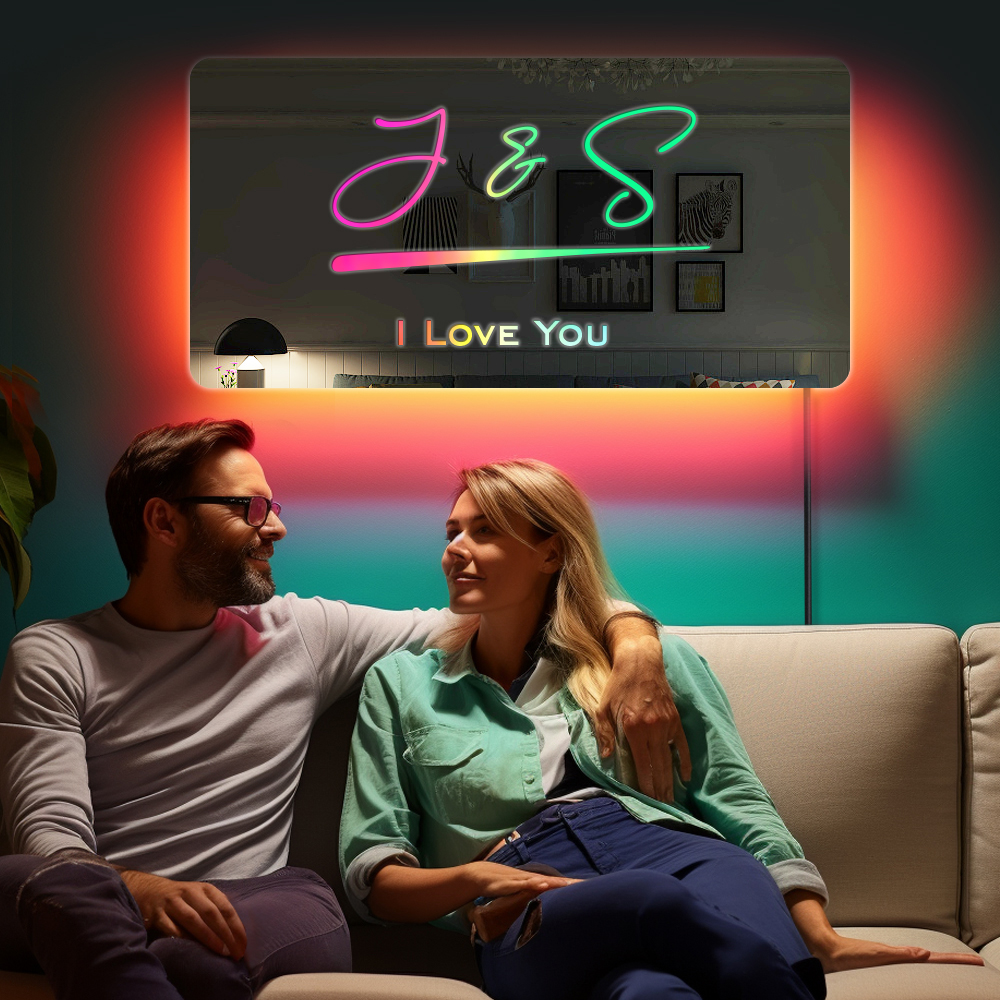 Panneau Miroir Avec Nom Personnalisé, Texte Personnalisé, Led Multicolore, Éclairage Mural Suspendu, Enseignes Au Néon, Décoration De Maison, Cadeau Pour Couple