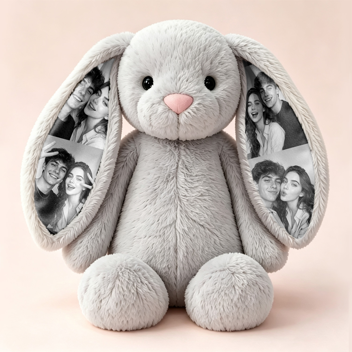 Peluche Lapin Personnalisée avec Photos Cachées dans les Oreilles – Cadeau Unique pour Couple, Anniversaire, Fête des Mères
