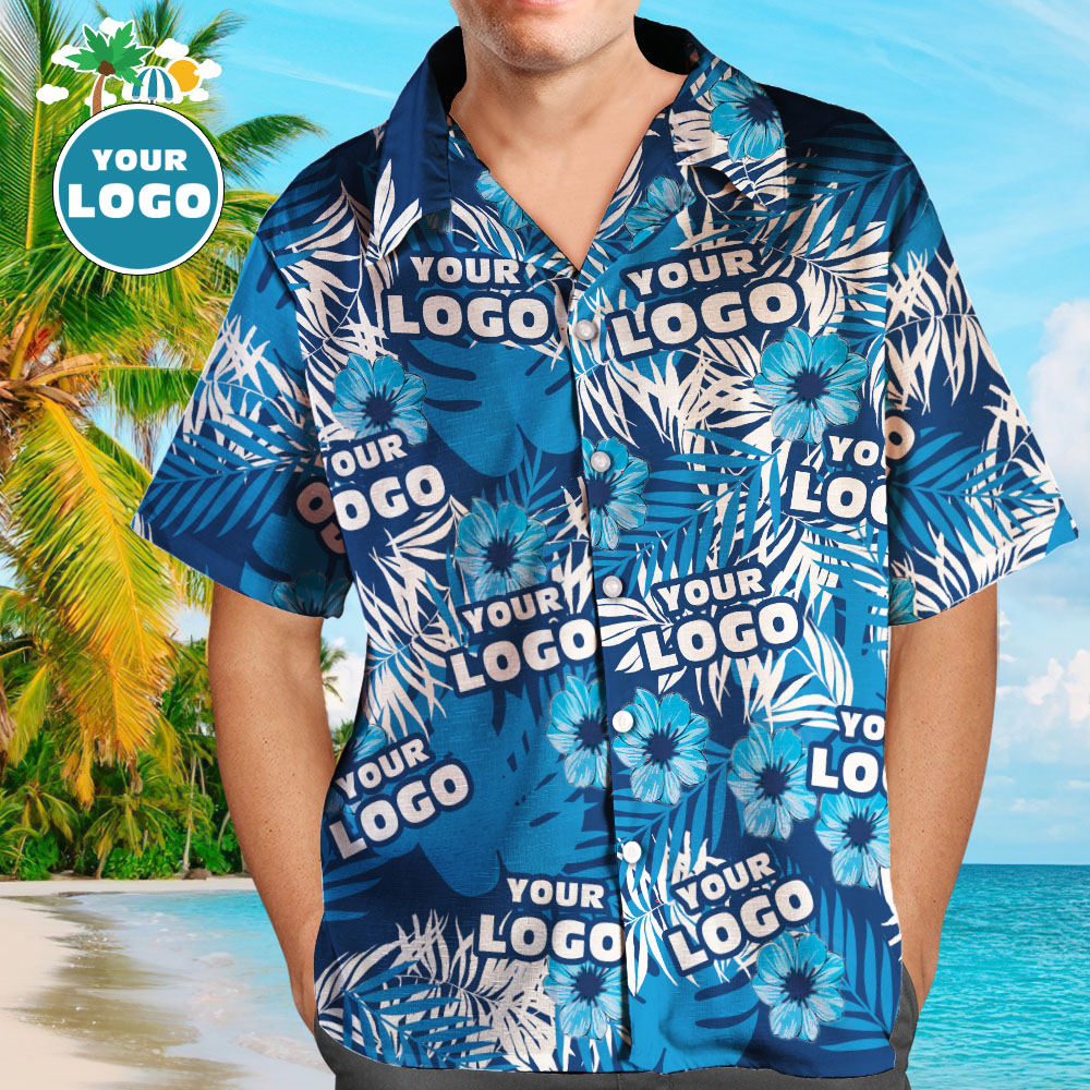 Chemises Hawaïennes Avec Logo Personnalisé, Design De Fleurs Et De Feuilles, Chemise De Plage Aloha Personnalisée Pour Hommes
