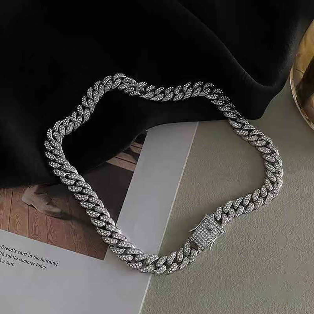 Collier Pour Hommes, Chaîne Cubaine Entièrement Diamantée, Punk, Chaîne Empilable, Cadeau Pour Petit Ami - soufeelfr