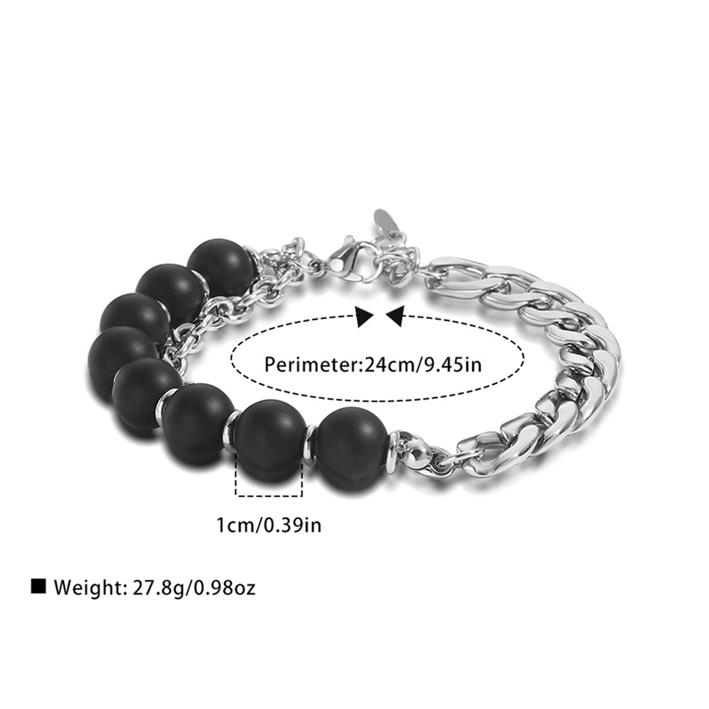 Bracelet Pour Hommes, Chaîne, Perles Noires Givrées, Cadeau Pour Petit Ami - soufeelfr