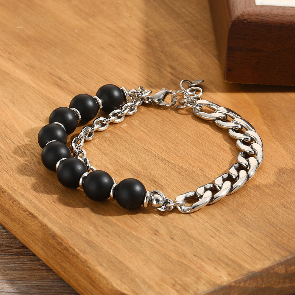 Bracelet Pour Hommes, Chaîne, Perles Noires Givrées, Cadeau Pour Petit Ami - soufeelfr