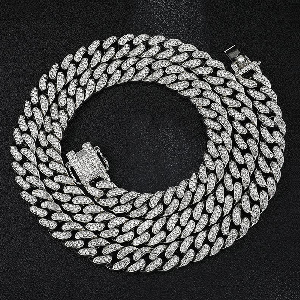 Collier Pour Hommes, Chaîne Cubaine Entièrement Diamantée, Punk, Chaîne Empilable, Cadeau Pour Petit Ami - soufeelfr