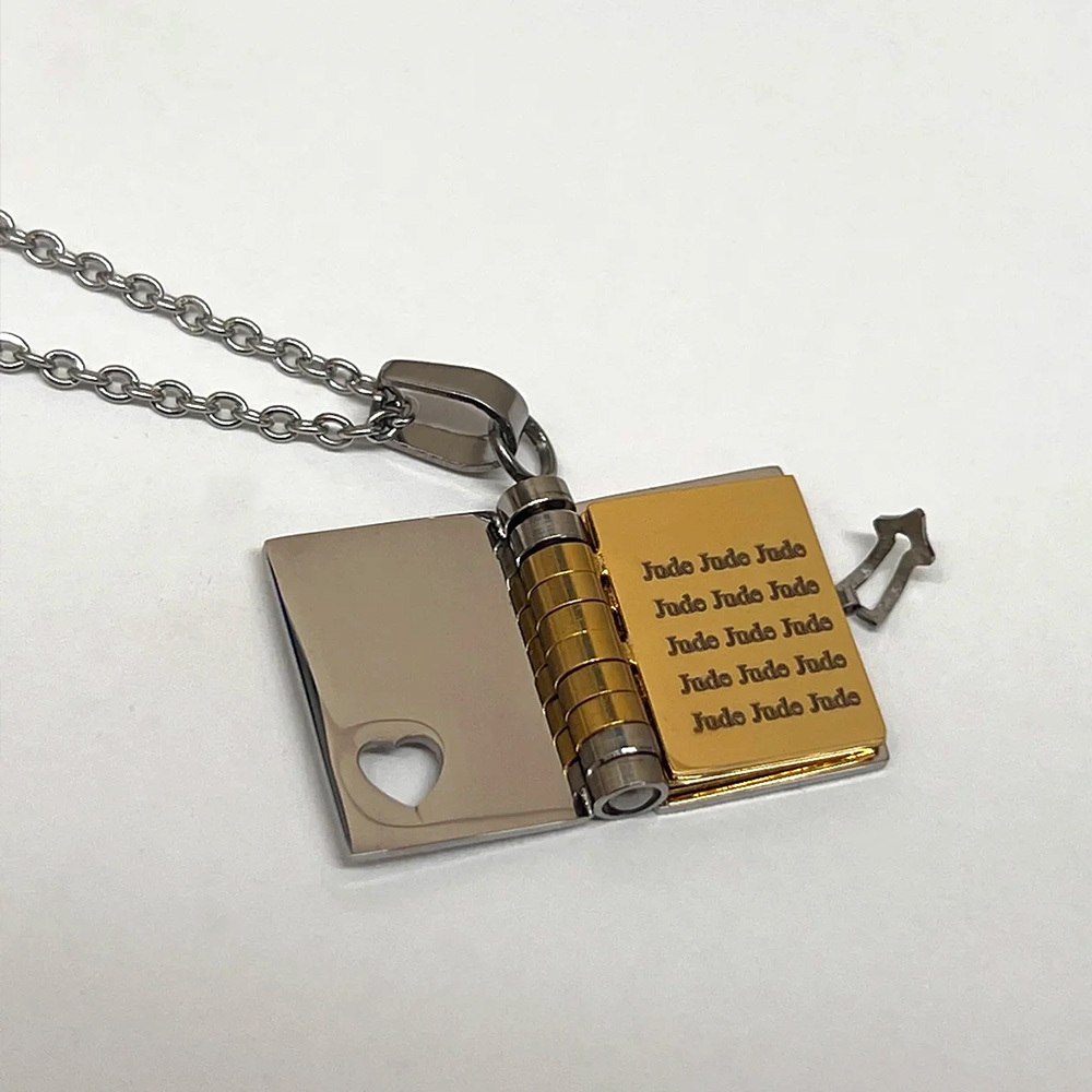 Collier Médaillon Personnalisé En Argent, Petit Livre, Pendentif, Breloque, Message, Cadeau Mémoire Pour Elle