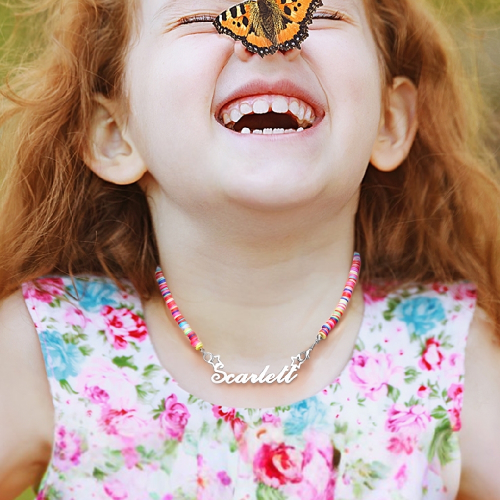 Collier Avec Nom De Fille Magique Arc-en-ciel, Plaque Signalétique Personnalisée Pour Enfants, Cadeau