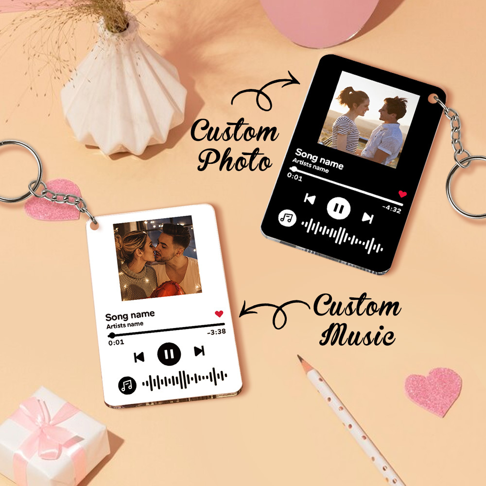 Porte-clés Spotify Personnalisé Porte-clés Scannable Personnalisé Cadeau De Couple Noir Et Blanc
