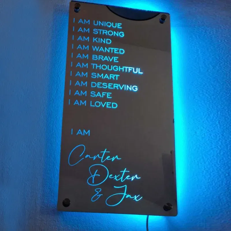 Panneau Miroir Avec Nom Personnalisé, Modèles En Option, Panneau Néon Avec Lumières Led, Texte Personnalisé, Décoration Murale Multicolore, Cadeau Pour La Famille - soufeelfr