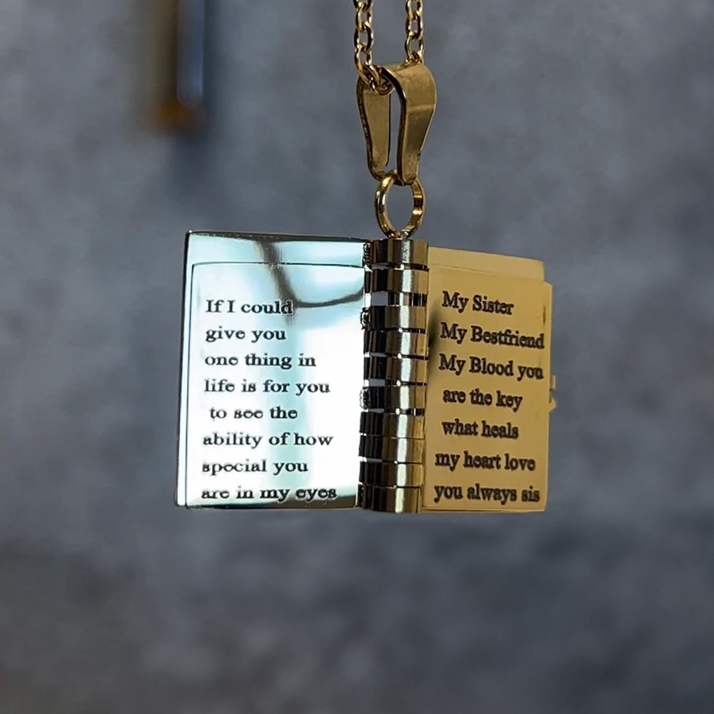 Collier Médaillon Personnalisé En Argent, Petit Livre, Pendentif, Breloque, Message, Cadeau Mémoire Pour Elle