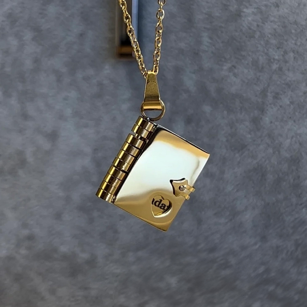 Collier Médaillon Personnalisé En Argent, Petit Livre, Pendentif, Breloque, Message, Cadeau Mémoire Pour Elle