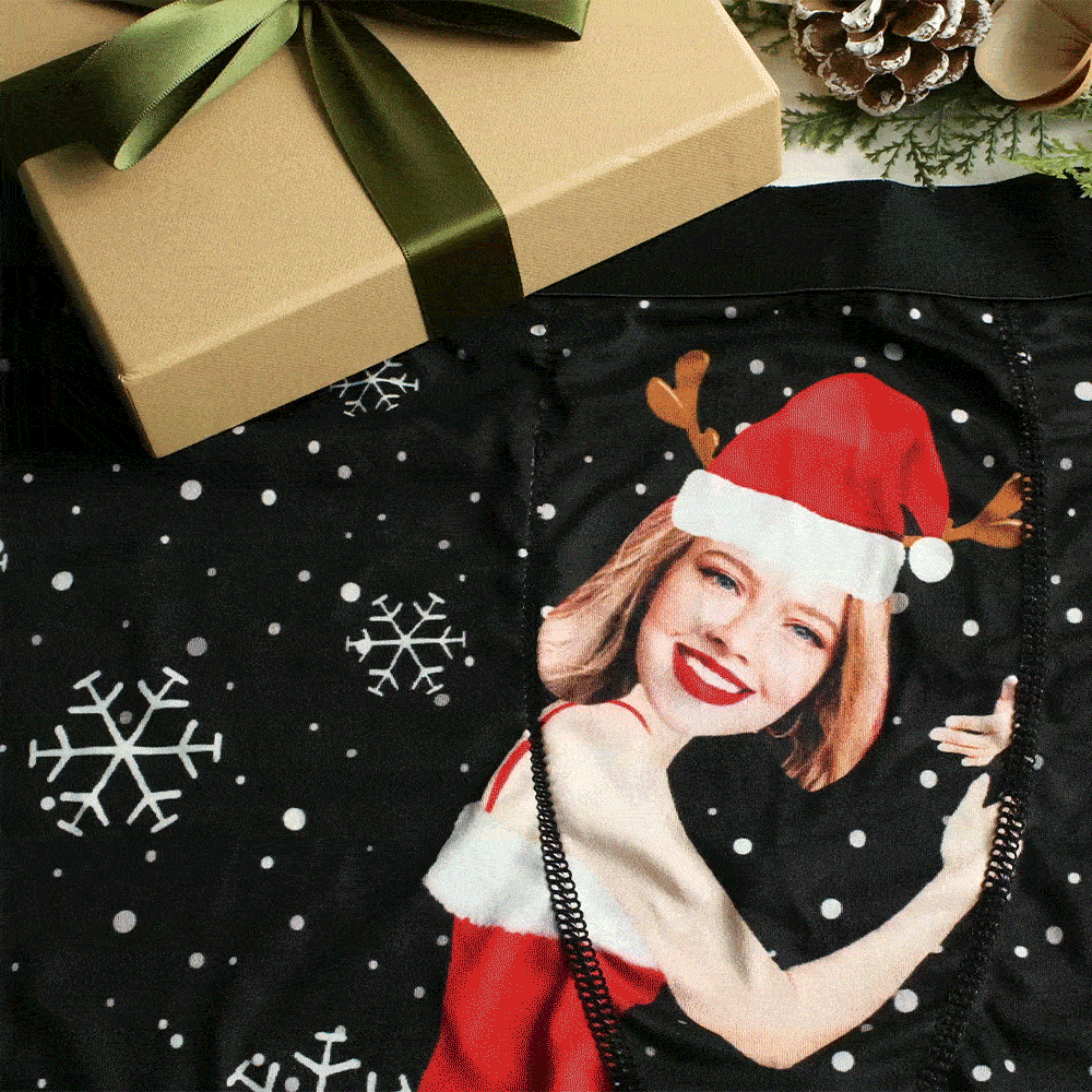 Boxer Personnalisé Avec Visage De Petite Amie, Short, Sous-vêtements Photo Personnalisés, Cadeau De Noël Pour Hommes, Cadeau Ar View