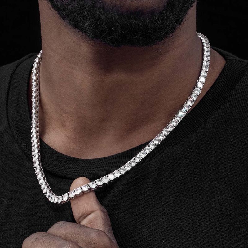 Collier De Tennis En Or Blanc Avec Fermoir À Ressort, Style Hip Hop À La Mode - soufeelfr