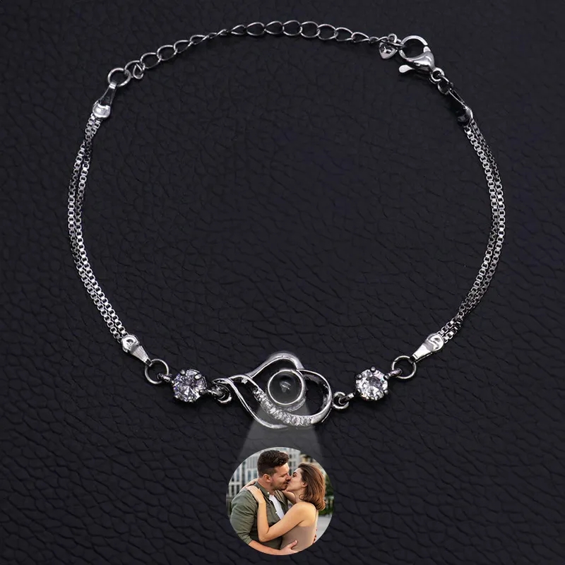 Bracelet Photo Personnalisé Coeurs Chevauchés Bracelet Projection Cadeau Pour Amour