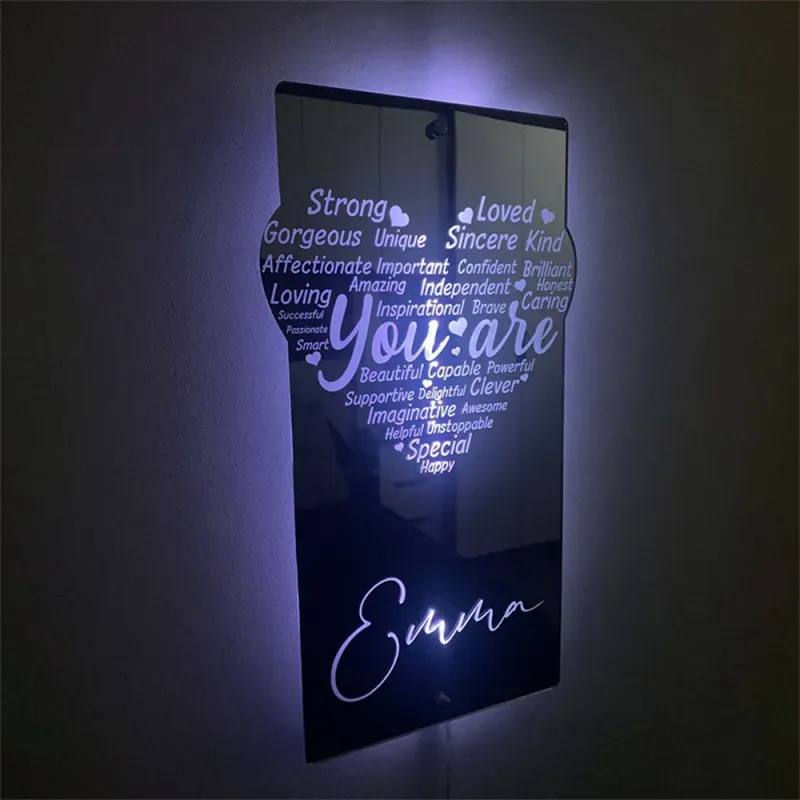 Panneau Miroir Avec Nom Personnalisé, Modèles En Option, Panneau Néon Avec Lumières Led, Texte Personnalisé, Décoration Murale Multicolore, Cadeau Pour La Famille - soufeelfr
