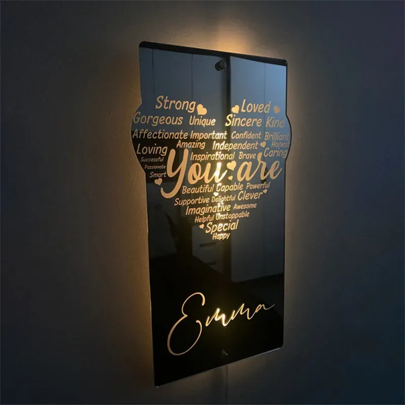 Panneau Miroir Avec Nom Personnalisé, Modèles En Option, Panneau Néon Avec Lumières Led, Texte Personnalisé, Décoration Murale Multicolore, Cadeau Pour La Famille - soufeelfr