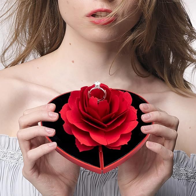 Coffret Pour Bague De Fiançailles, Boîte À Bagues, Boîte À Roses, Support De Rangement De Bijoux Surprise Pour Femme Comme Cadeau De Fiançailles, De Mariage, De Saint-valentin (boîte Uniquement, Bague Non Incluse) - soufeelfr