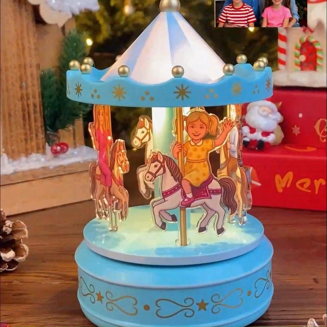 Boîte À Musique Carrousel Personnalisée Avec Portrait, Ornement De Bureau, Cadeau Pour Un Membre De La Famille