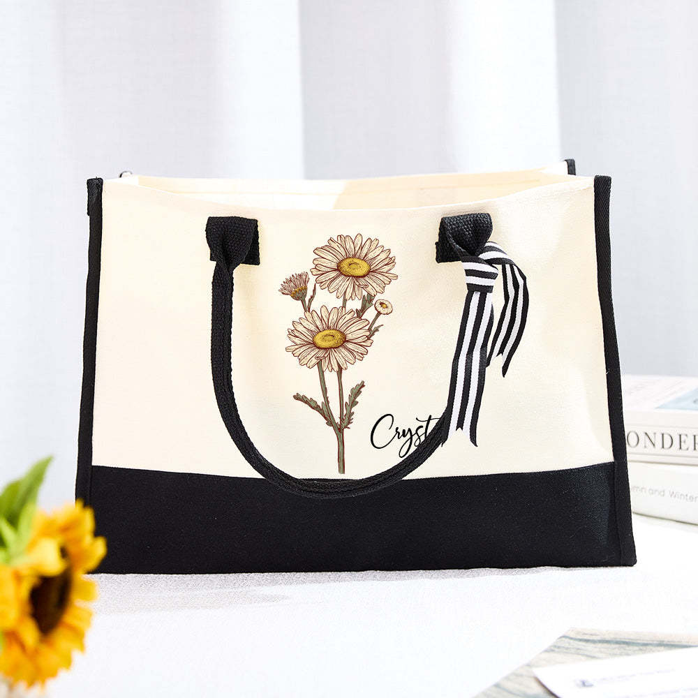 Sac Fourre-tout Personnalisé En Toile De Fleur De Naissance, Sac Fourre-tout De Plage De Grande Capacité, Cadeau Pour Elle - soufeelfr