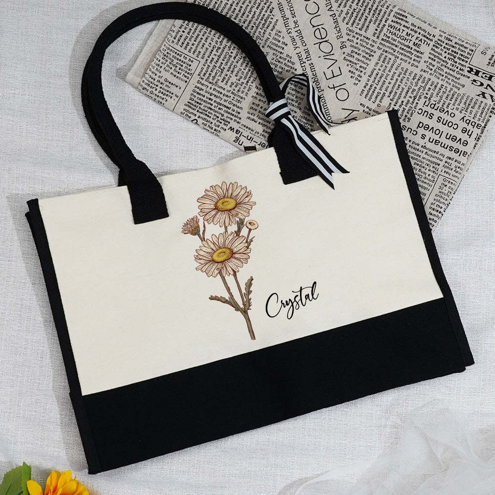 Sac Fourre-tout Personnalisé En Toile De Fleur De Naissance, Sac Fourre-tout De Plage De Grande Capacité, Cadeau Pour Elle - soufeelfr