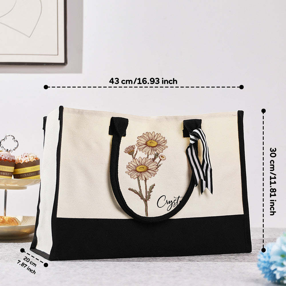 Sac Fourre-tout Personnalisé En Toile De Fleur De Naissance, Sac Fourre-tout De Plage De Grande Capacité, Cadeau Pour Elle - soufeelfr