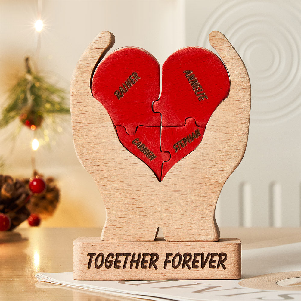 Puzzle Familial En Forme De Cœur En Bois Avec Noms Personnalisés, Décoration De Maison, Cadeaux De Noël - soufeelfr