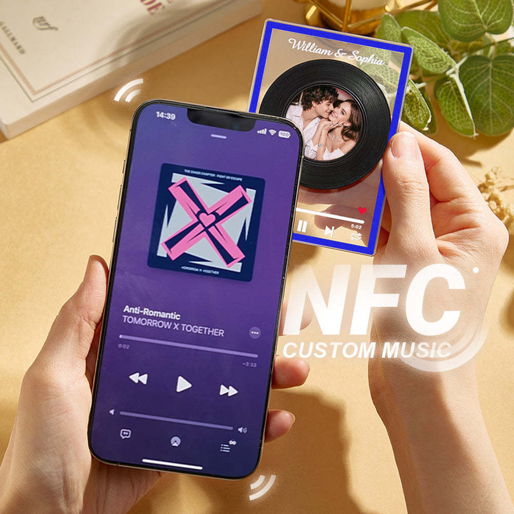 Plaque De Disque Vinyle Nfc Personnalisée, Plaque De Musique Rotative En Vinyle, Cadeau Pour Amoureux - soufeelfr