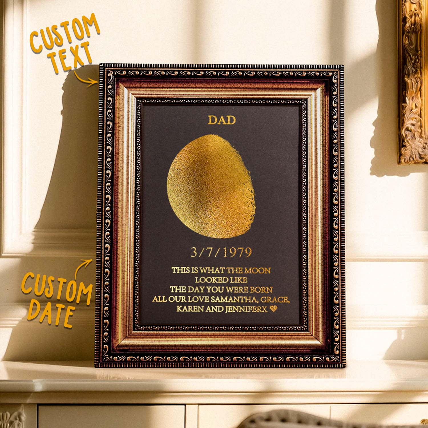 Cadre Personnalisé Avec Phases De Lune Et Date De Naissance, Cadeau Idéal Pour Papa, Cadeaux Pour La Fête Des Pères - soufeelfr