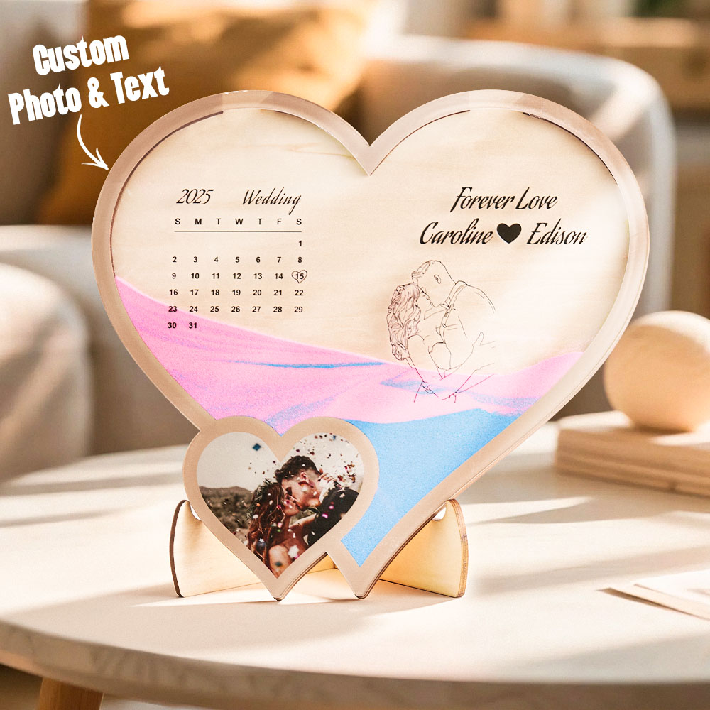 Ornement De Sable Personnalisé Avec Photo Et Texte, Cadeau Romantique Pour Couples - soufeelfr