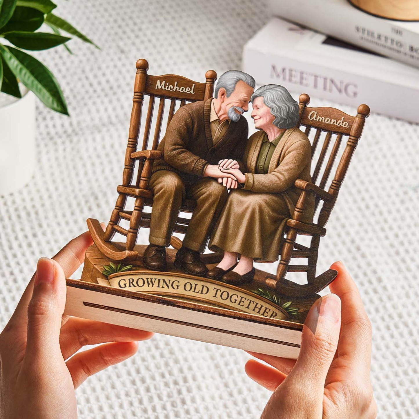 Ornements En Bois De Couple Personnalisés, Texte Personnalisé, Plaque En Bois À 2 Couches Avec Support Plat, Cadeau D'anniversaire Pour Mari Et Femme - soufeelfr