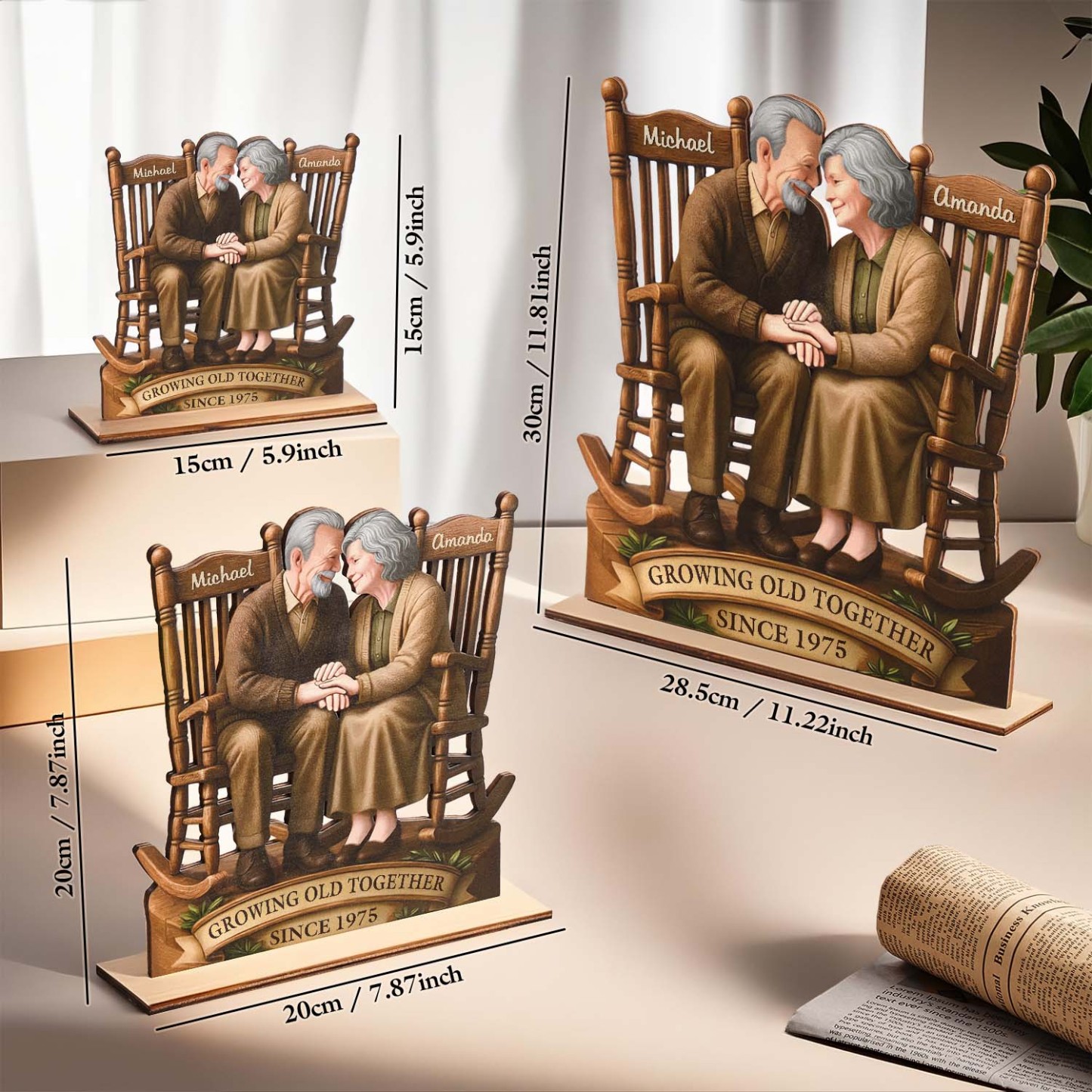 Ornements En Bois De Couple Personnalisés, Texte Personnalisé, Plaque En Bois À 2 Couches Avec Support Plat, Cadeau D'anniversaire Pour Mari Et Femme - soufeelfr