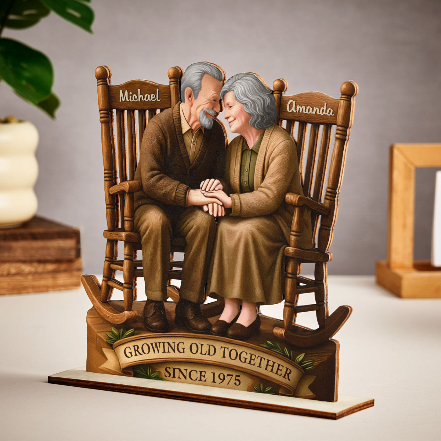Ornements En Bois De Couple Personnalisés, Texte Personnalisé, Plaque En Bois À 2 Couches Avec Support Plat, Cadeau D'anniversaire Pour Mari Et Femme - soufeelfr