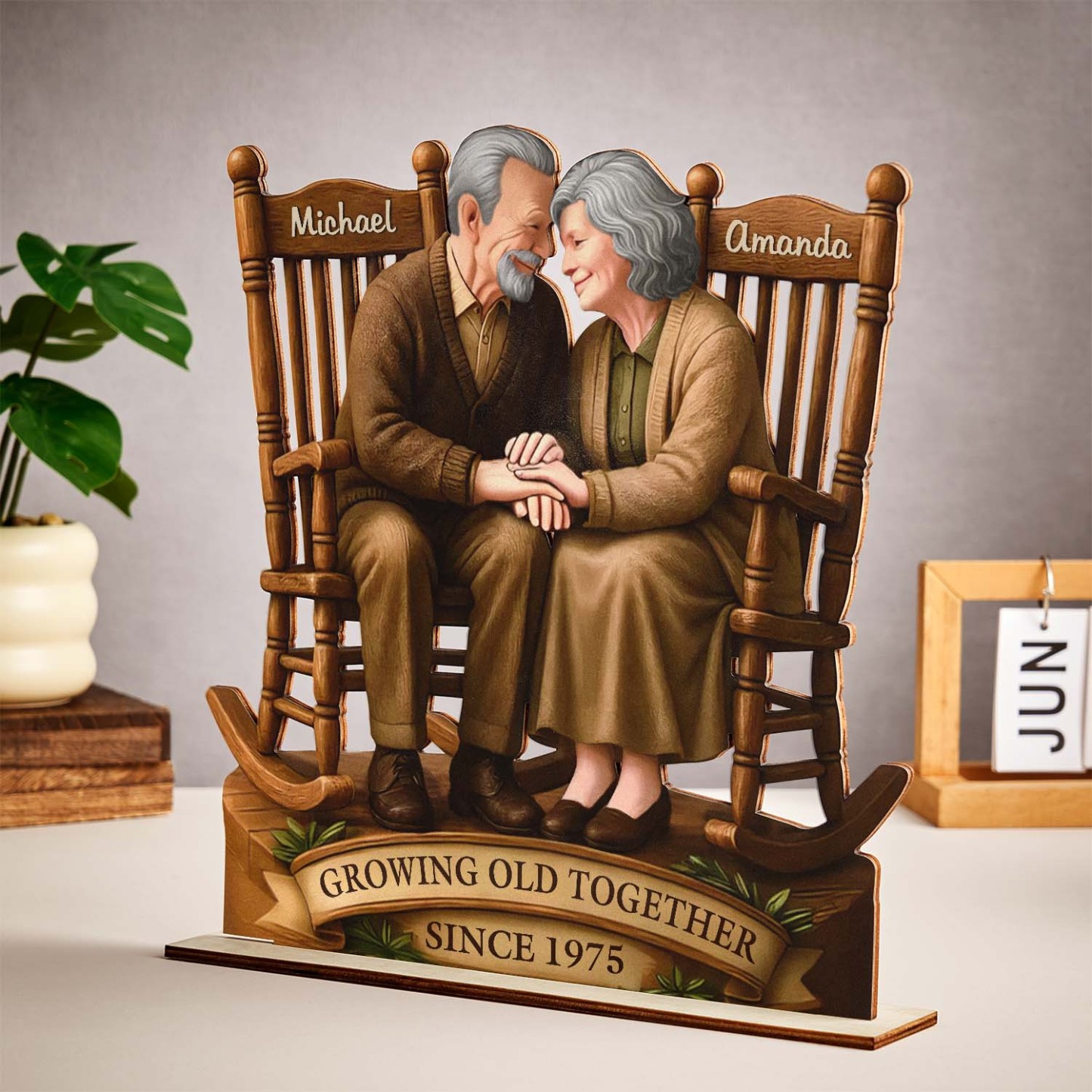 Ornements En Bois De Couple Personnalisés, Texte Personnalisé, Plaque En Bois À 2 Couches Avec Support Plat, Cadeau D'anniversaire Pour Mari Et Femme - soufeelfr