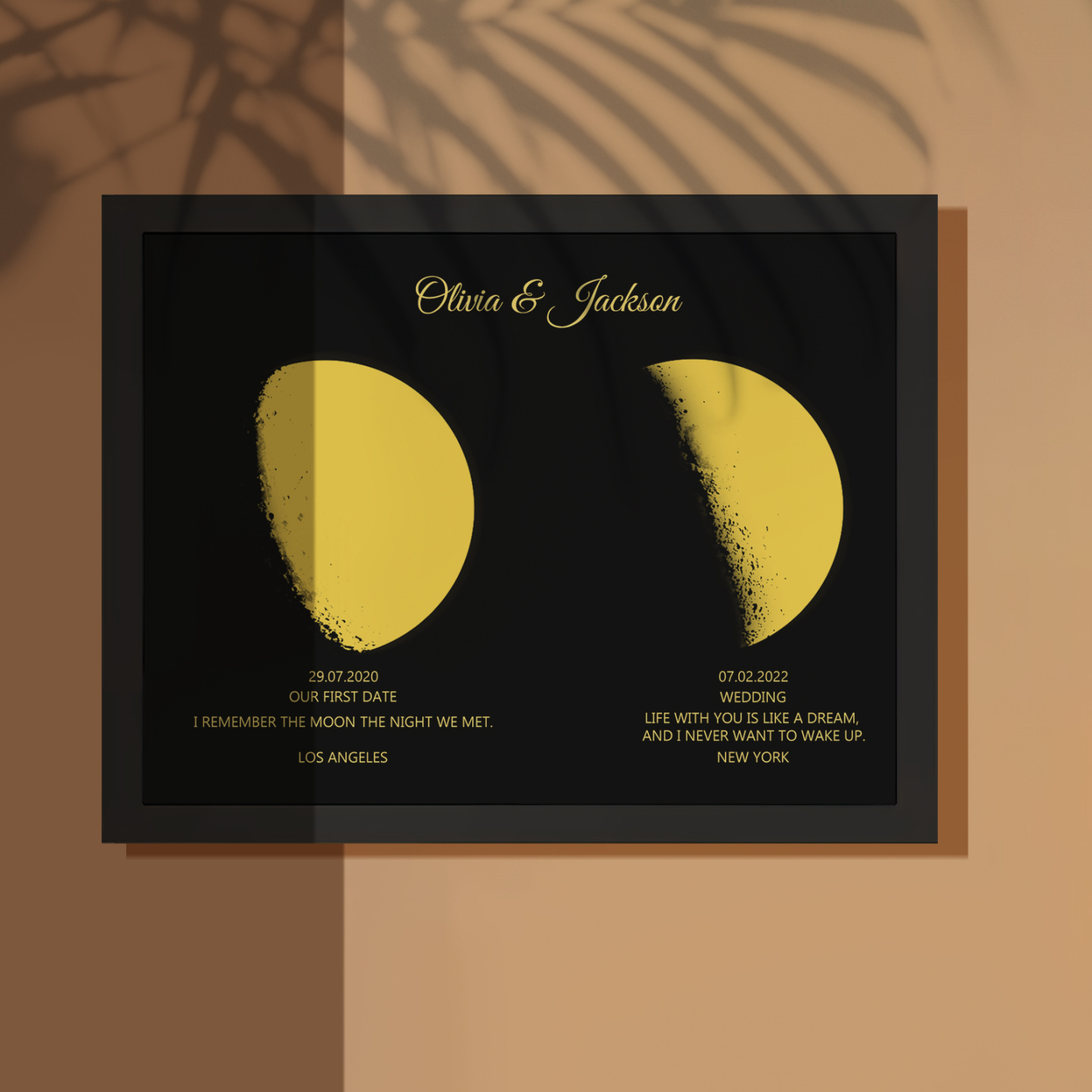 Cadre En Bois Personnalisé Avec Phases Et Noms De Lune Avec Texte Personnalisé Lune Dorée